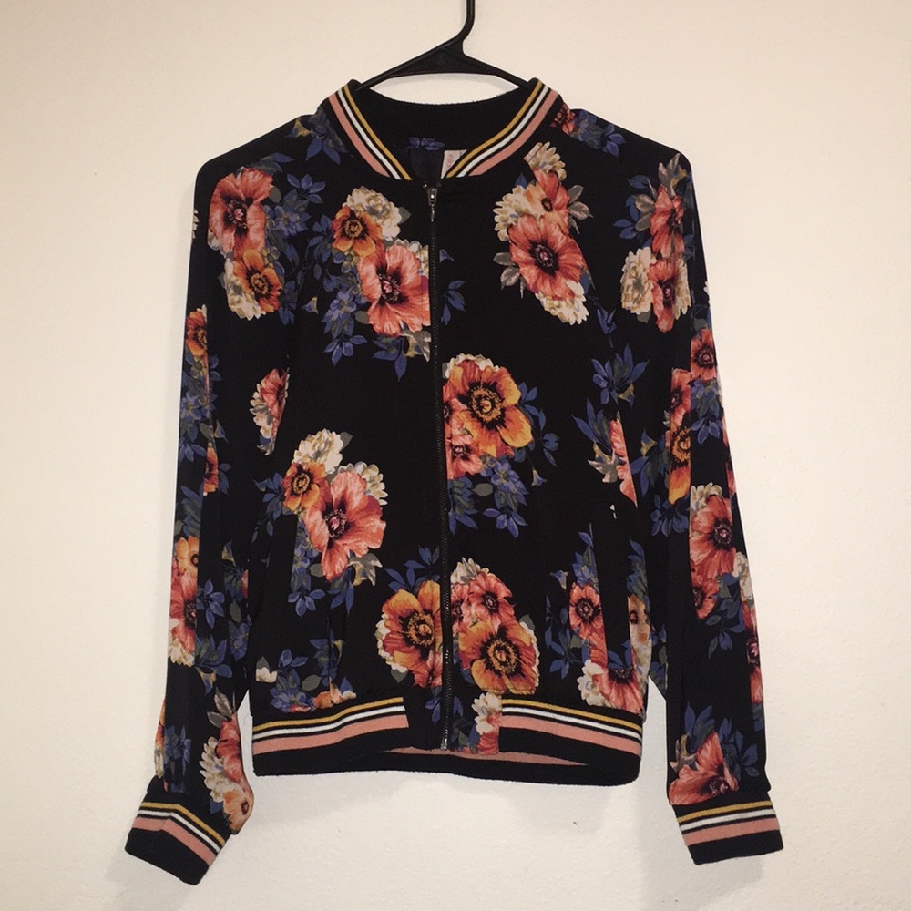 Silk Floral Zip-Up Jacket